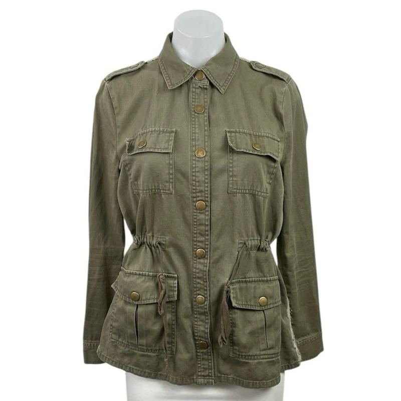 Blu Pepper Green Crochet Back Collared Long Sleeve Shirt Military Coat Jacket S