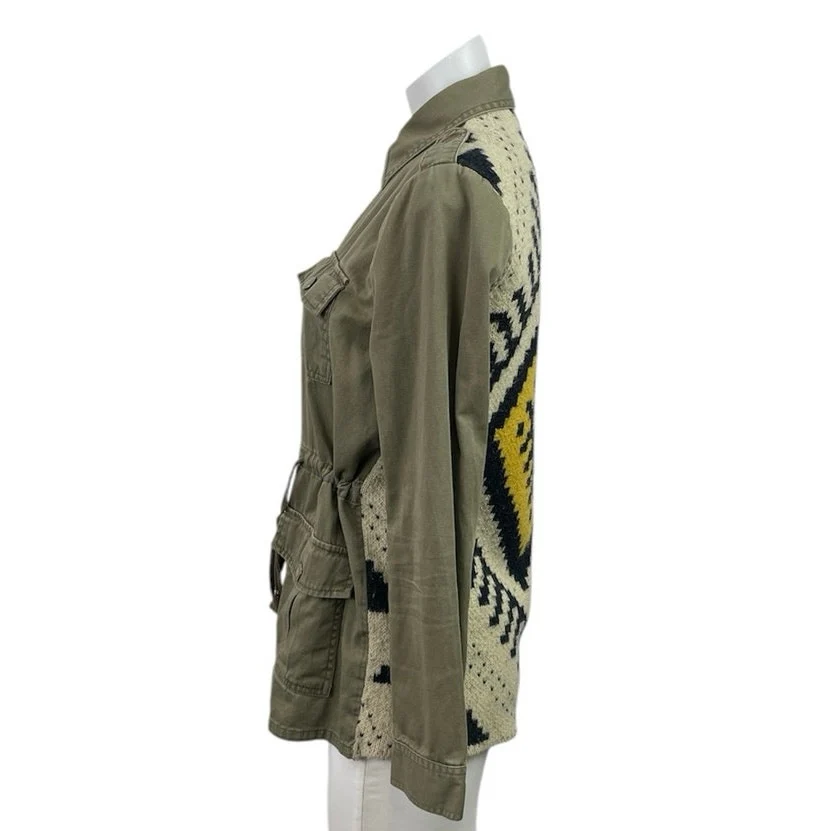 Blu Pepper Green Crochet Back Collared Long Sleeve Shirt Military Coat Jacket S - Image 2