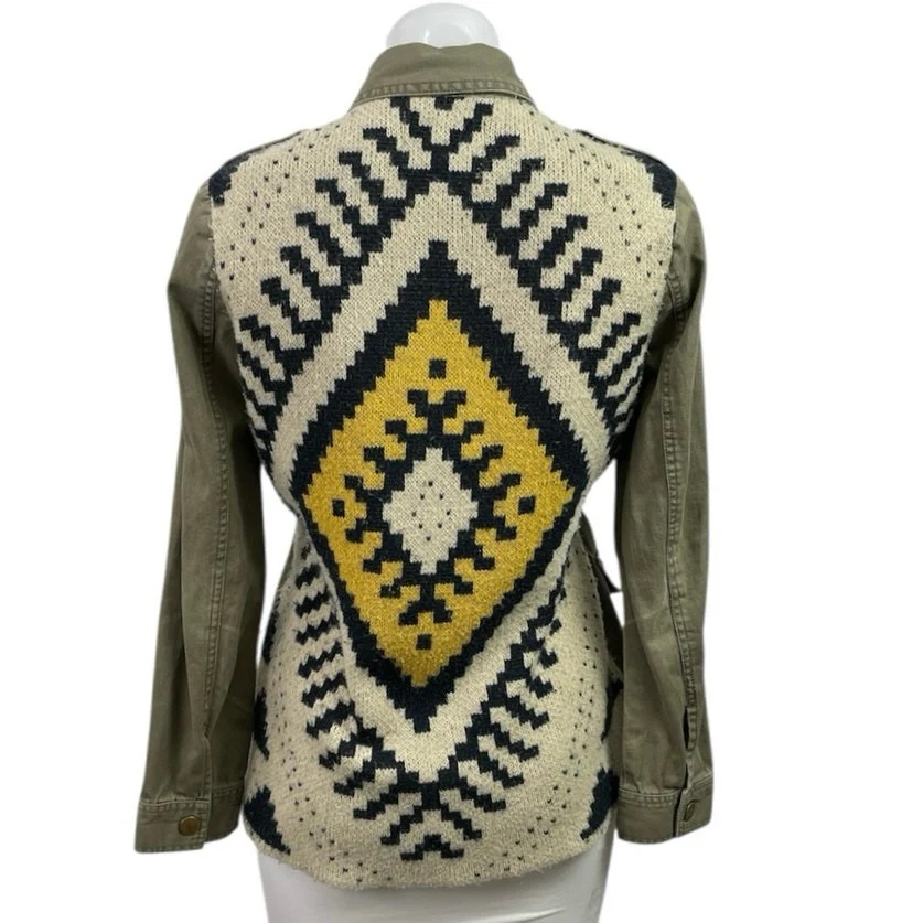 Blu Pepper Green Crochet Back Collared Long Sleeve Shirt Military Coat Jacket S - Image 3