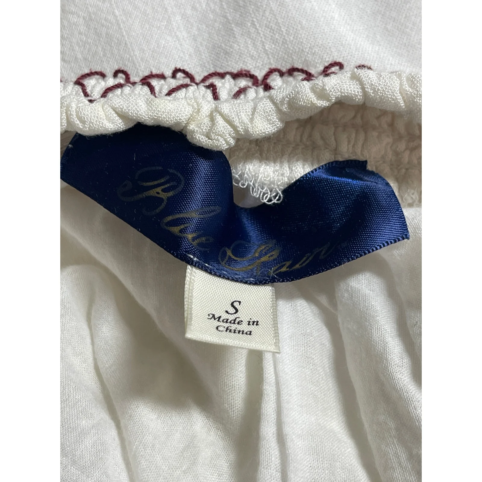 Blue Rain White Embroidered Off Shoulder Short Sleeve Pleasant Blouse Top Size S - Image 5