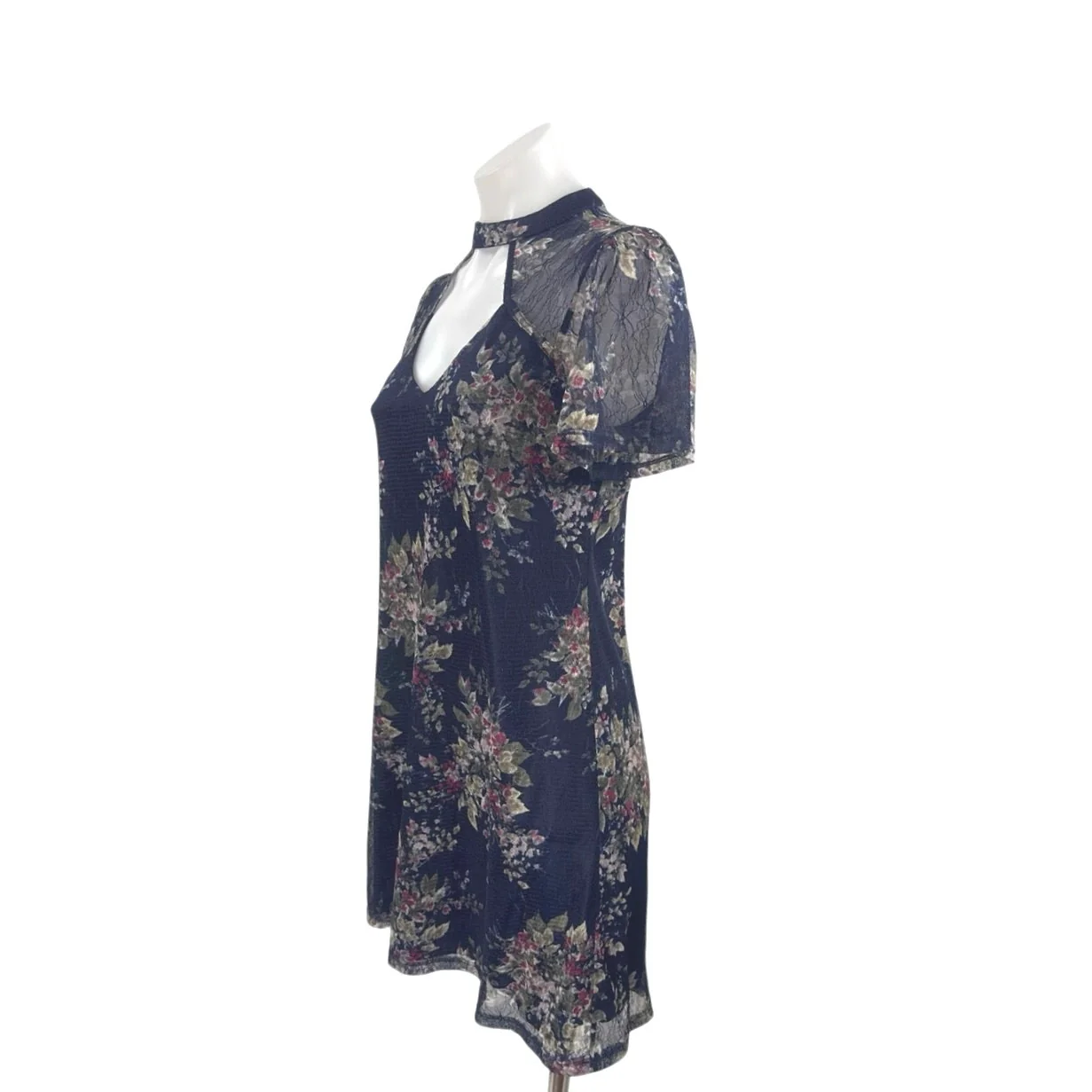 Blue Rain Women's Floral Sheer Flutter Sleeve Cut Out Midi A-Line Shift Dress S - Image 2