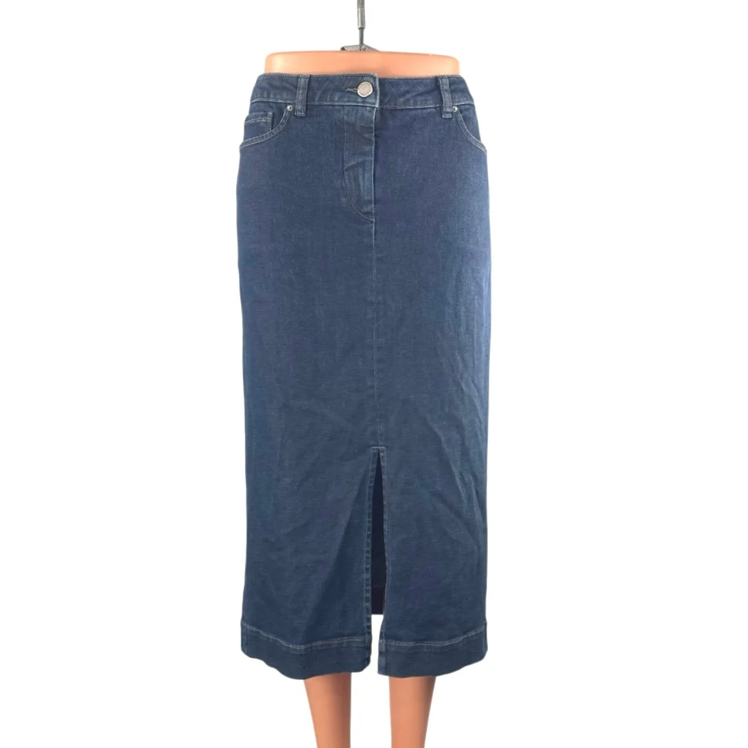 BluPervinca Blue High Waisted Front Slit Straight Midi Denim Jean Skirt Size S