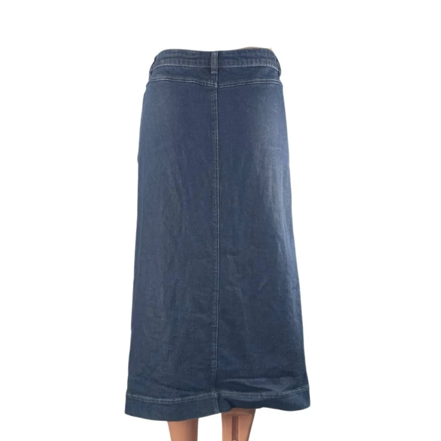 BluPervinca Blue High Waisted Front Slit Straight Midi Denim Jean Skirt Size S - Image 3
