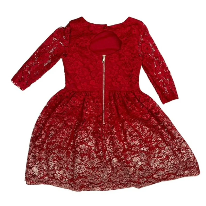 Blush by US Angels Girls Red Floral Lace Metallic Gold Fit & Flare Dress Size 8 - Image 2