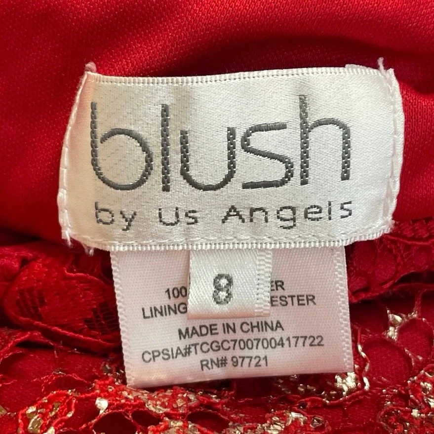 Blush by US Angels Girls Red Floral Lace Metallic Gold Fit & Flare Dress Size 8 - Image 3