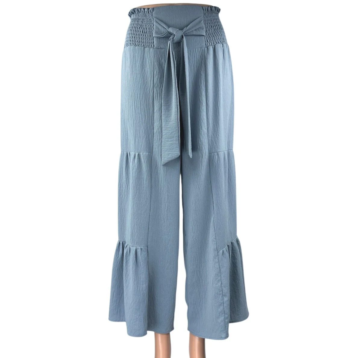 BMJL Women's Blue Tiered Wide Leg Smocked Waist Palazzo Trousers Pants Size S
