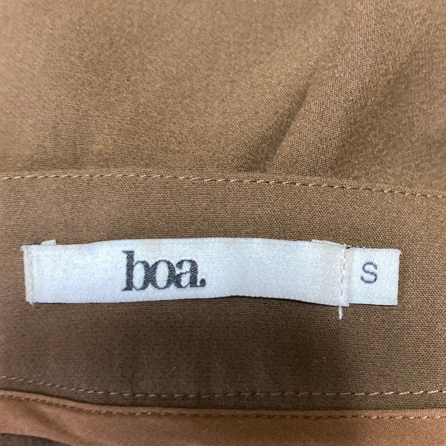 boa. Women's Brown Pintucked High Waisted Bootcut Flared Trousers Pants Size S - Image 4