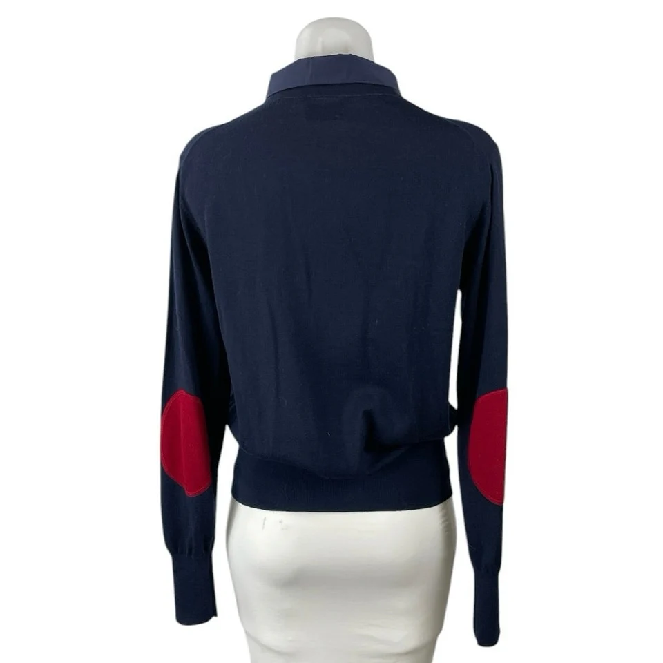Boast Women's Navy Blue Knit Long Sleeve Button Front Polo Sweater Top Size M - Image 3