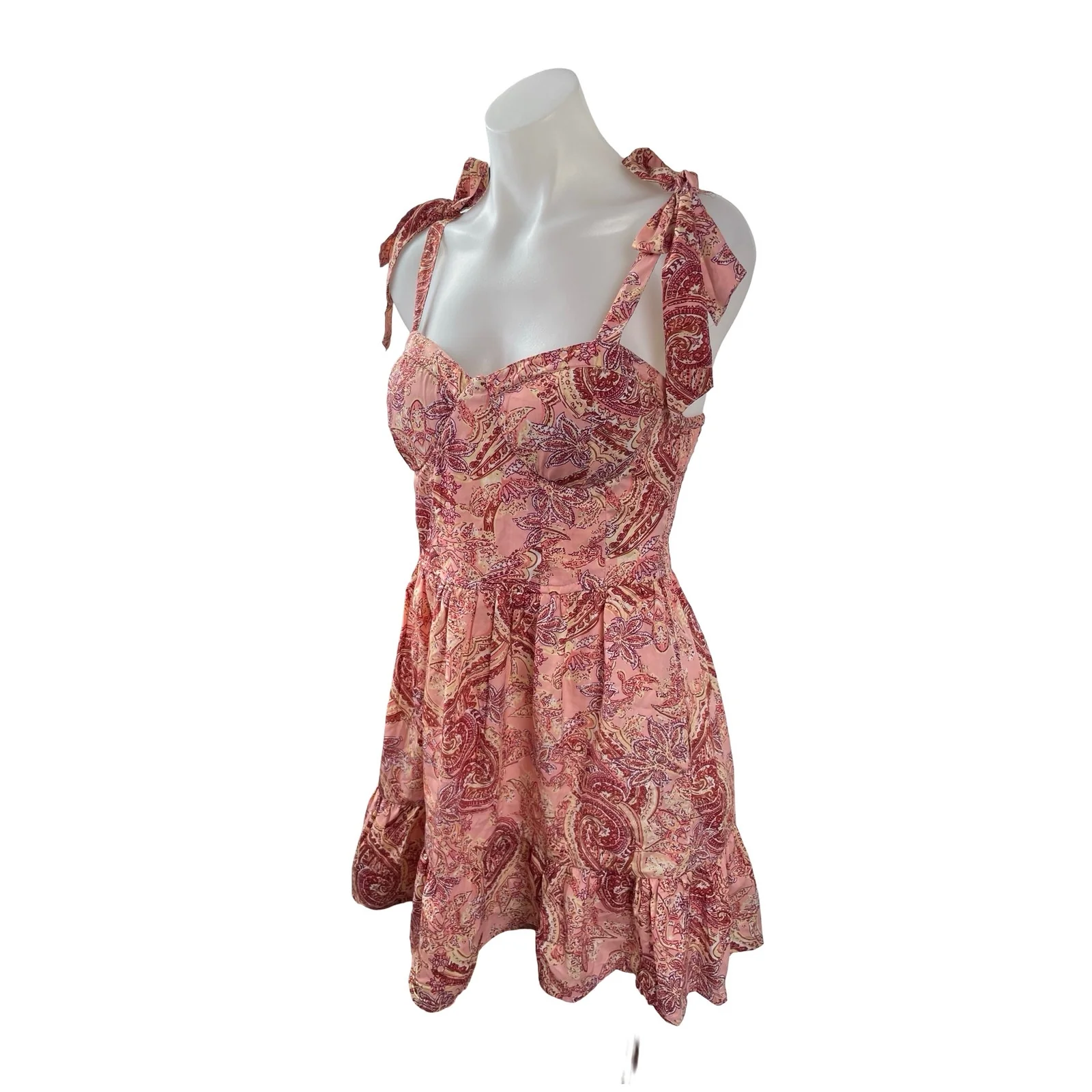 BOG Collection Pink Coral Floral Paisley Bustier Fit & Flare Mini Dress Size M - Image 2