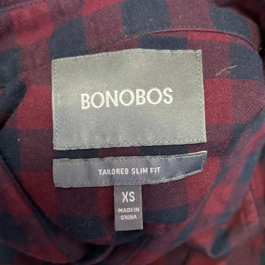 Bonobos Men's Blue Red Tailored Slim Fit Check Plaid Button Down Shirt Top Sz XS - Image 3