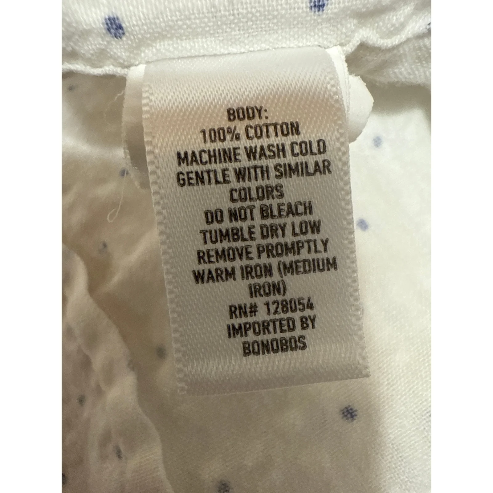 Bonobos Men's White Blue Tailored Polka Dots Short Sleeve Button Up Shirt Top L - Image 4