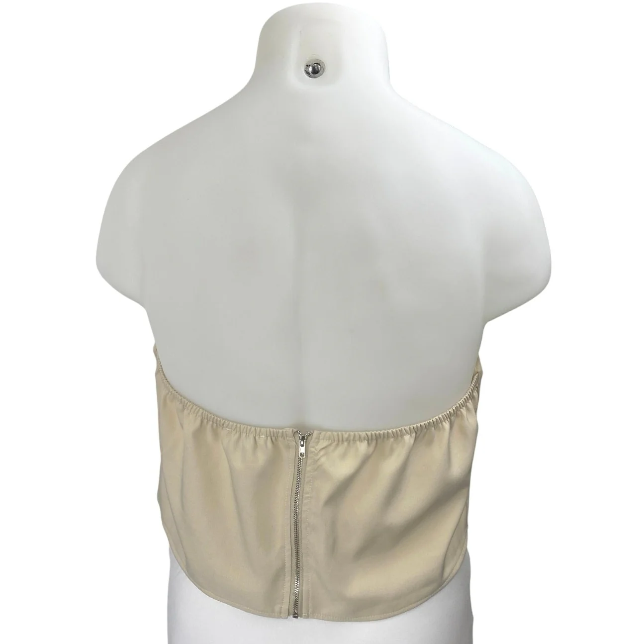 Boohoo Beige Sleeveless Strapless Zipper Cami Bandeau Corset Crop Tank Top 16 - Image 2