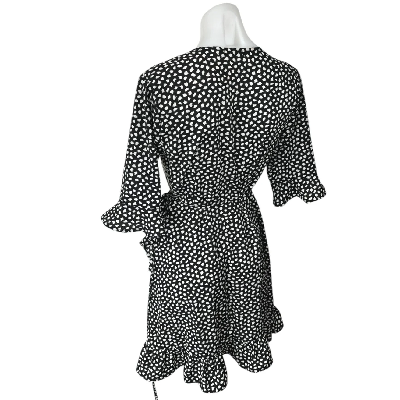 Boohoo Black White Contrast Smudge Half Sleeve Ruffle Frill Mini Wrap Dress 10 - Image 2