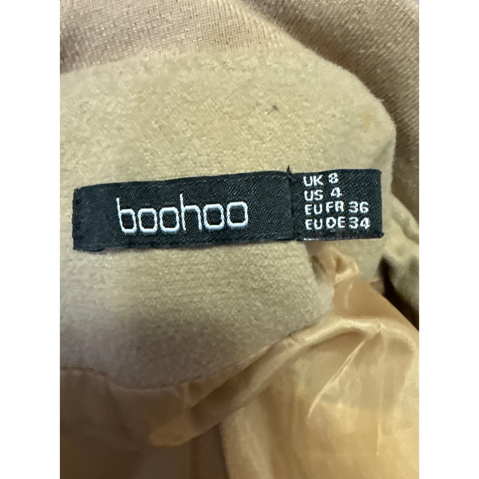 Boohoo Men's Tan Black Colorblock Long Sleeve Snap Varsity Bomber Jacket Size 4 - Image 4