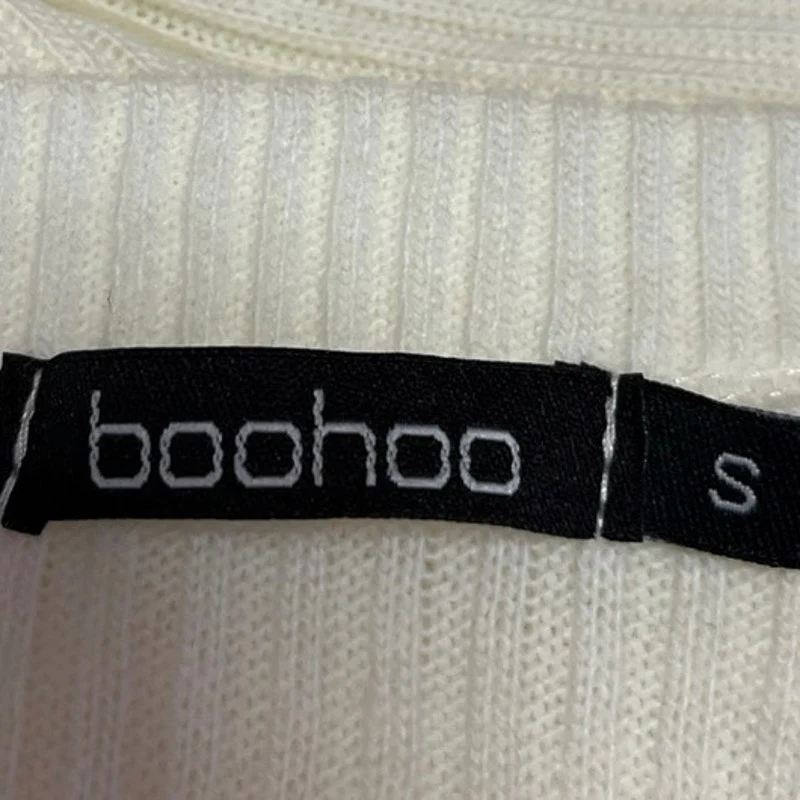 Boohoo White Ribbed Knit Crew Neck Long Sleeve Sweater Mini Bodycon Dress Size S - Image 4