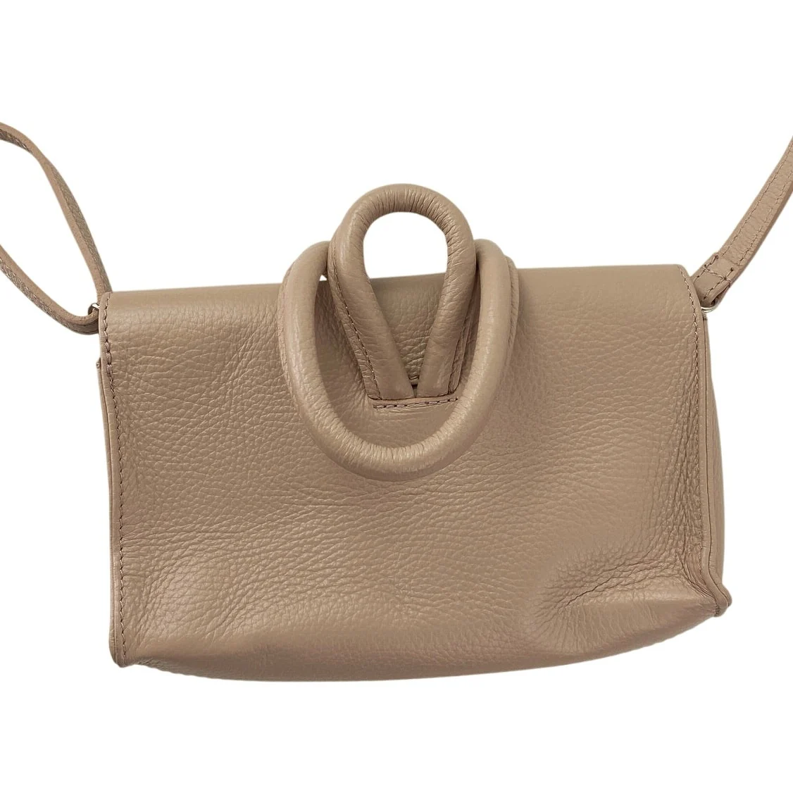 Borse in Pelle Beige Nude Leather Crossbody Knot Loop Clutch Purse Handbag OS - Image 2