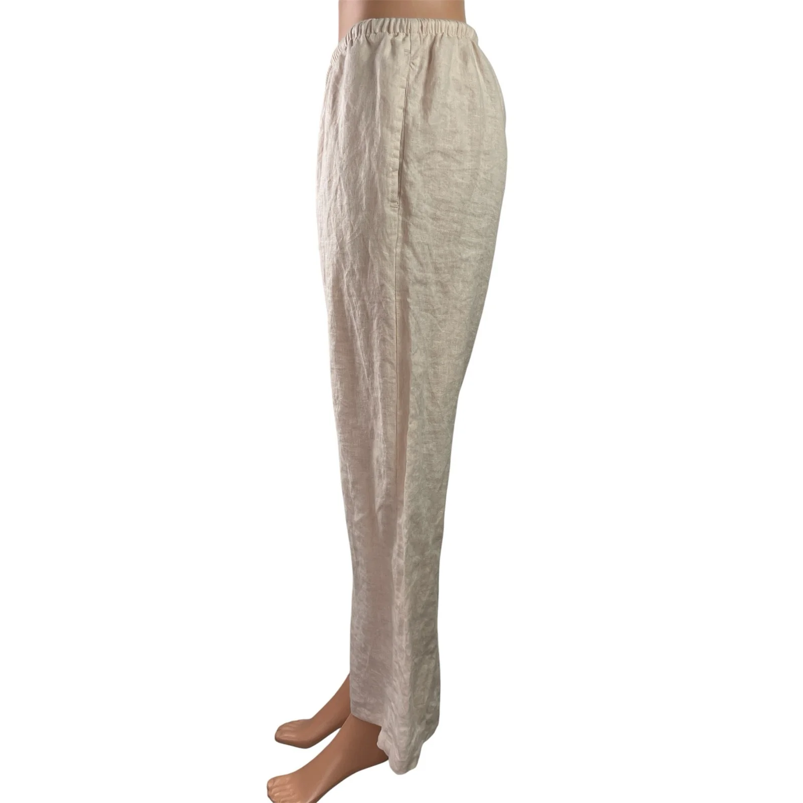 Brandy Melville 100% Linen Womens Beige Dawstring Wide Leg Trousers Pants Sz S - Image 2
