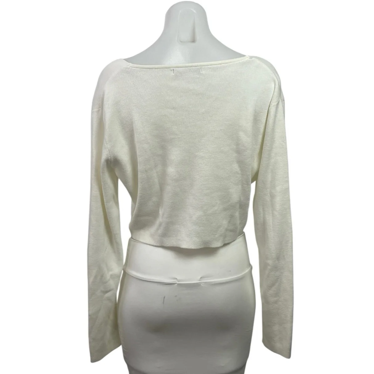 Brandy Melville Cream Ribbed Knit Long Sleeve Cropped Button Up Cardigan Sz S/M - Image 3