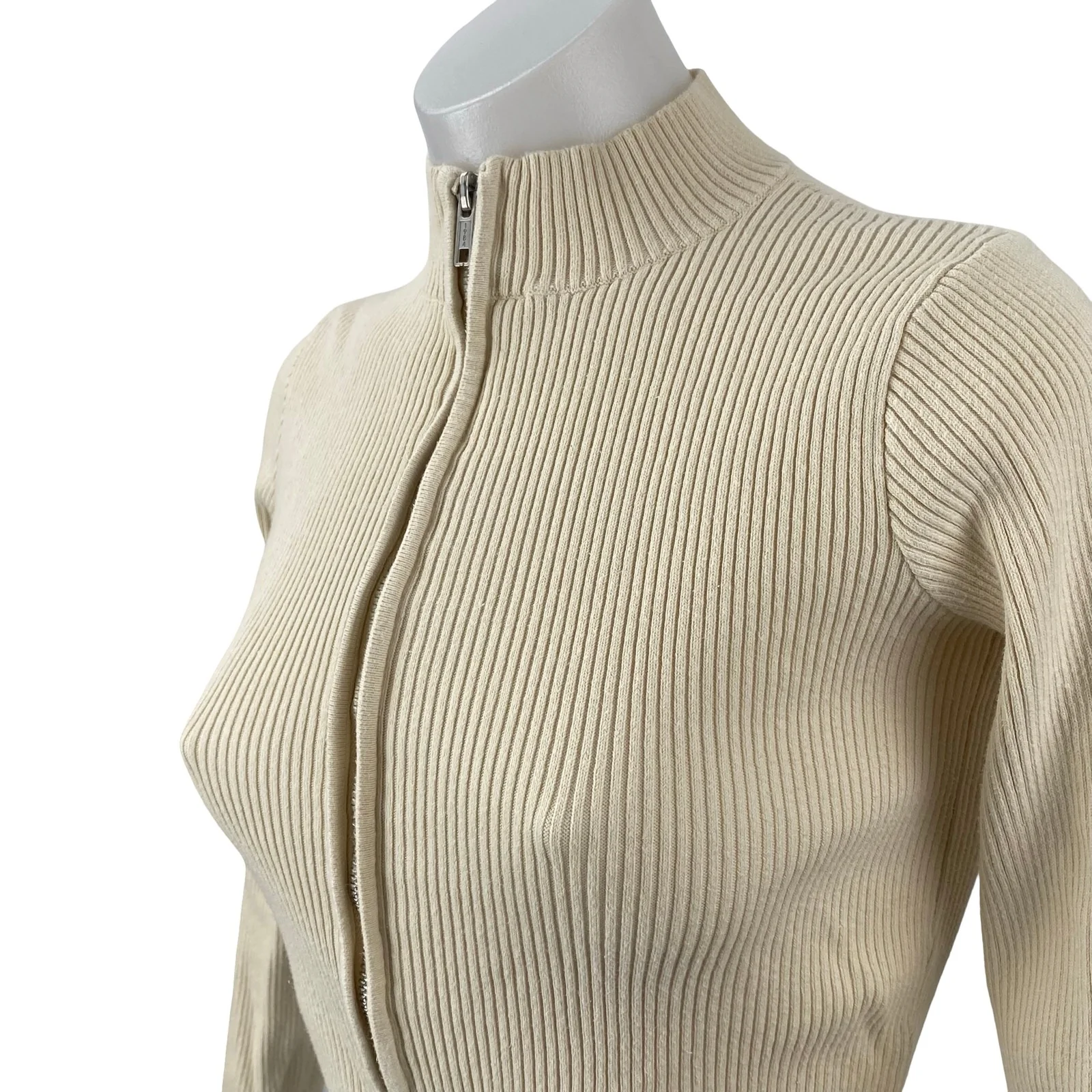 Brandy Melville Cream Ribbed Mock Neck Long Sleeve Cardigan Sweater Jacket Sz S - Image 3