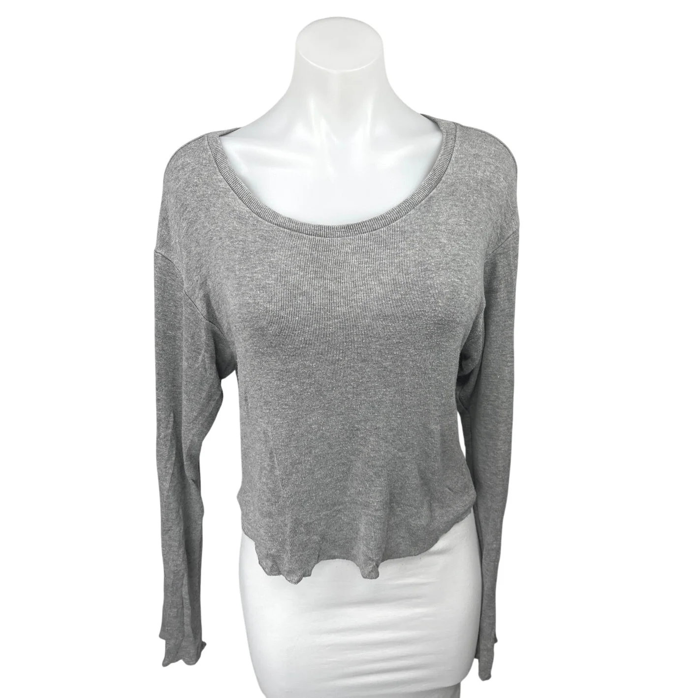 Brandy Melville J. Galt Gray Ribbed Knit Long Sleeve Scoop Neck Sweater Top Sz S