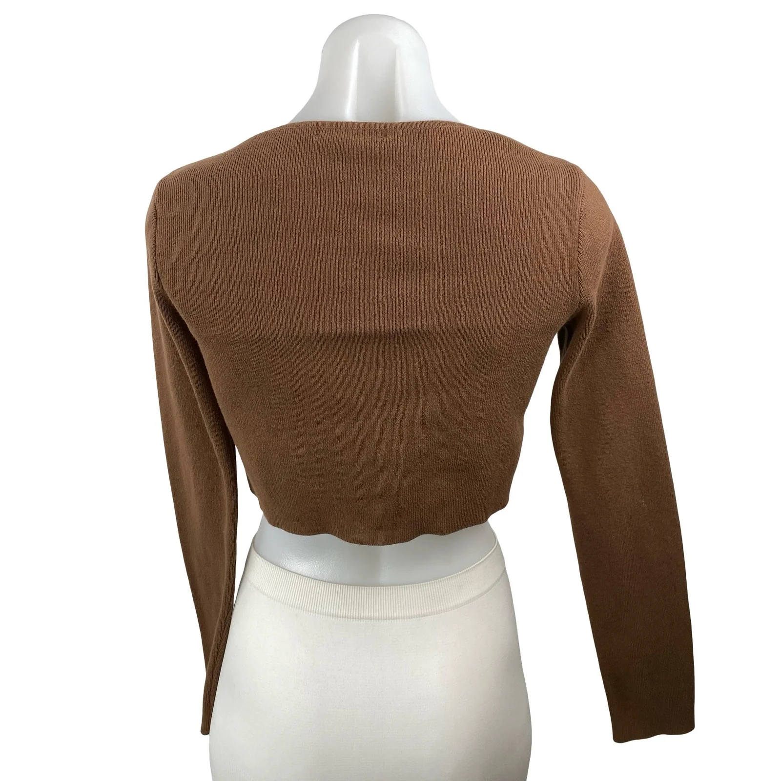 Brandy Melville Women's Brown Ribbed Knit Button Up Crop Cardigan Sweater Size S - Image 4