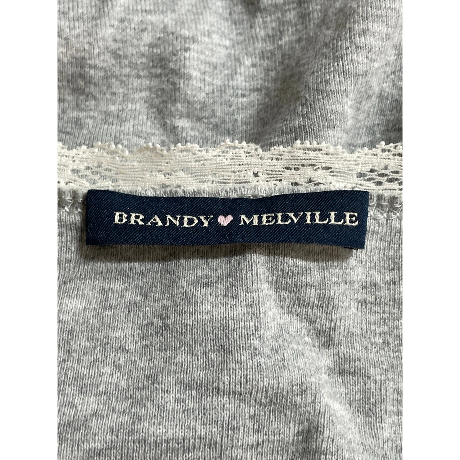 Brandy Melville Women's Gray Floral Lace Trim Knit Long Sleeve Blouse Top Size S - Image 5