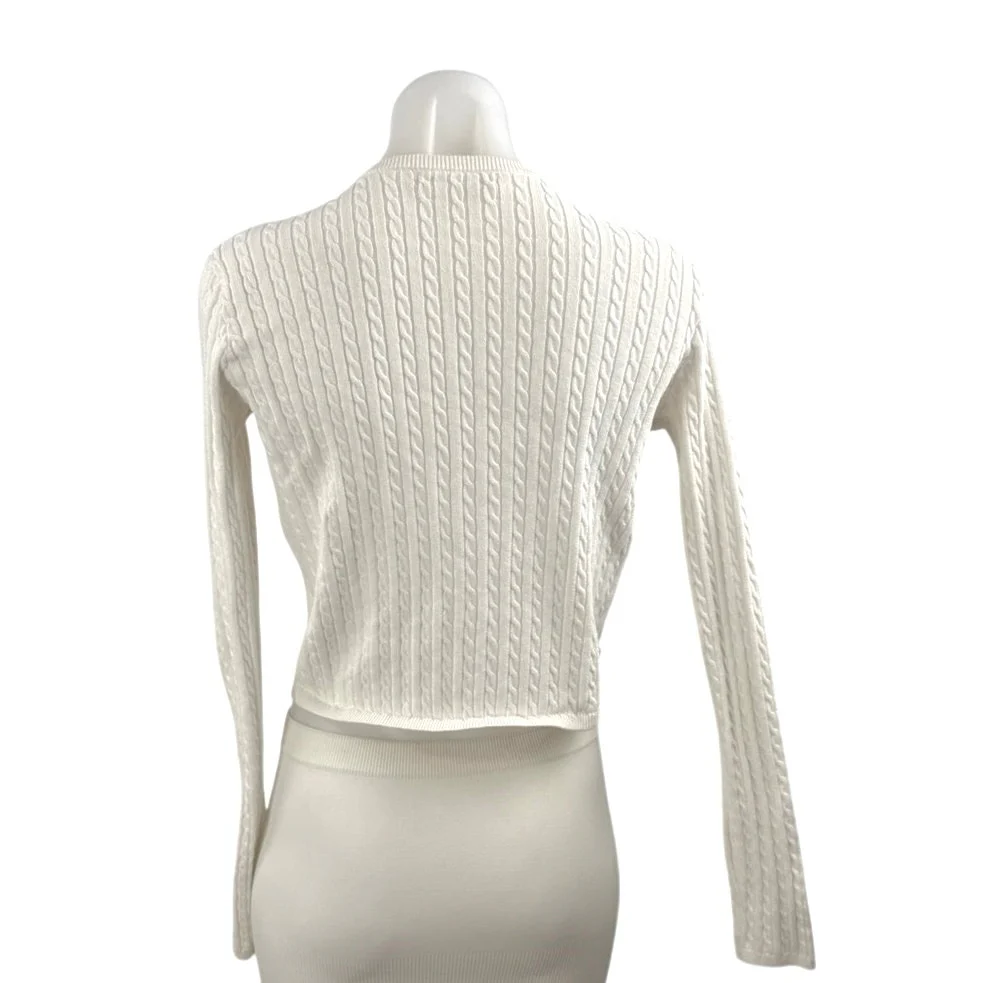 Brandy Melville Womens White Long Sleeve Cable Knit Button Up Cardigan Sweater S - Image 2