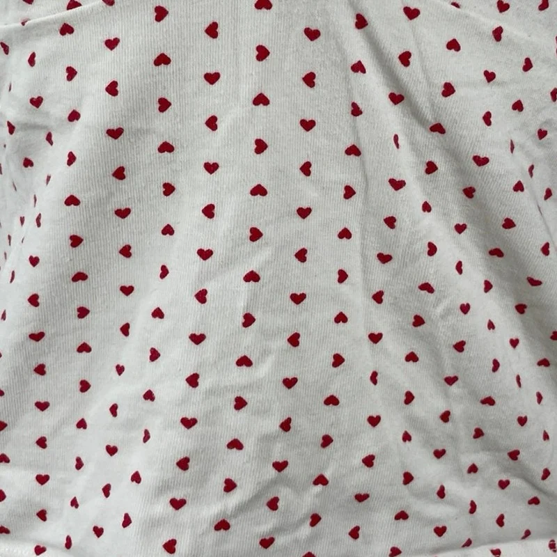 Brandy Melville Women's White Red Hearts Love Lace Trim Cami Camisole Tank Top L - Image 2