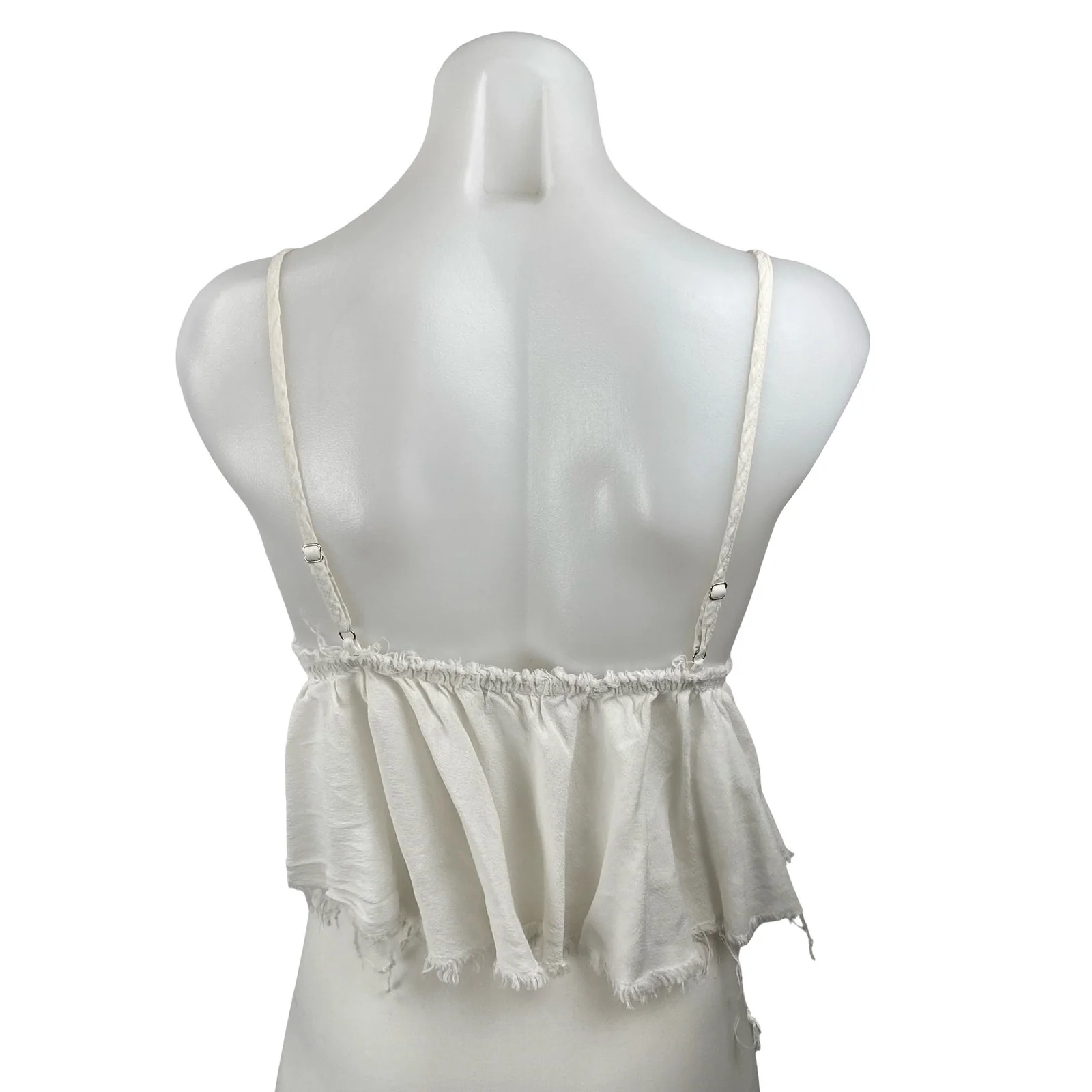 Brandy Melville Women's White Sleeveless V Neck Cami Tie Peplum Crop Top Size OS - Image 4