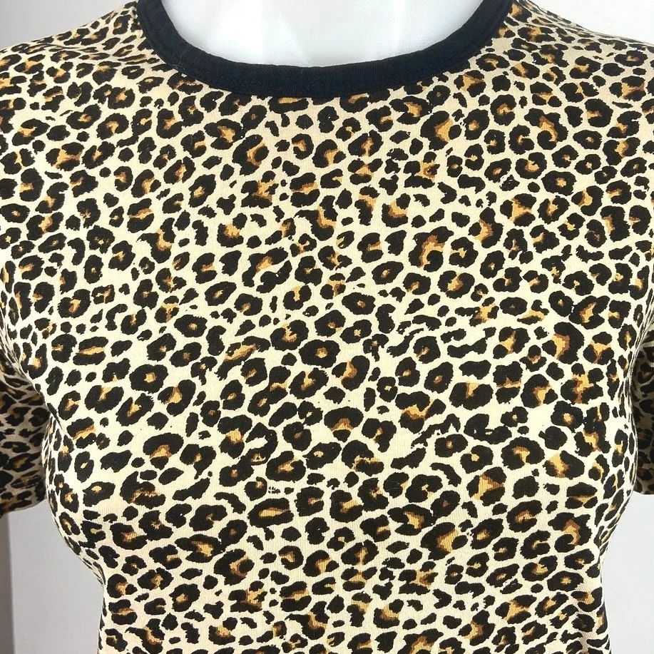 Brave Soul Tan Black Crew Neck Leopard Short Sleeve T Shirt Tee Top Size 10 - Image 3