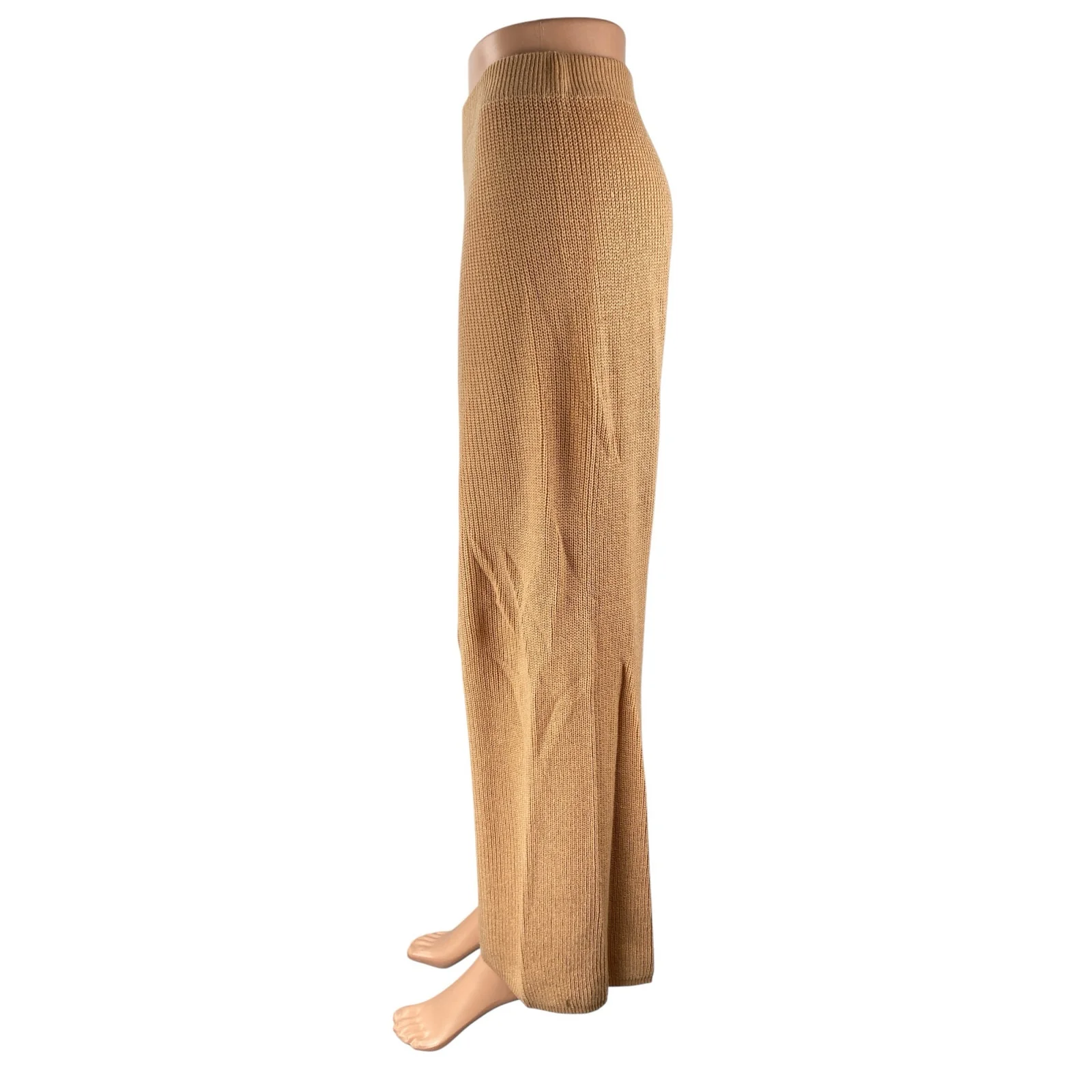 Brave Soul Women's Brown Knit High Rise Palazzo Flare Wide Leg Trousers Pants M - Image 3
