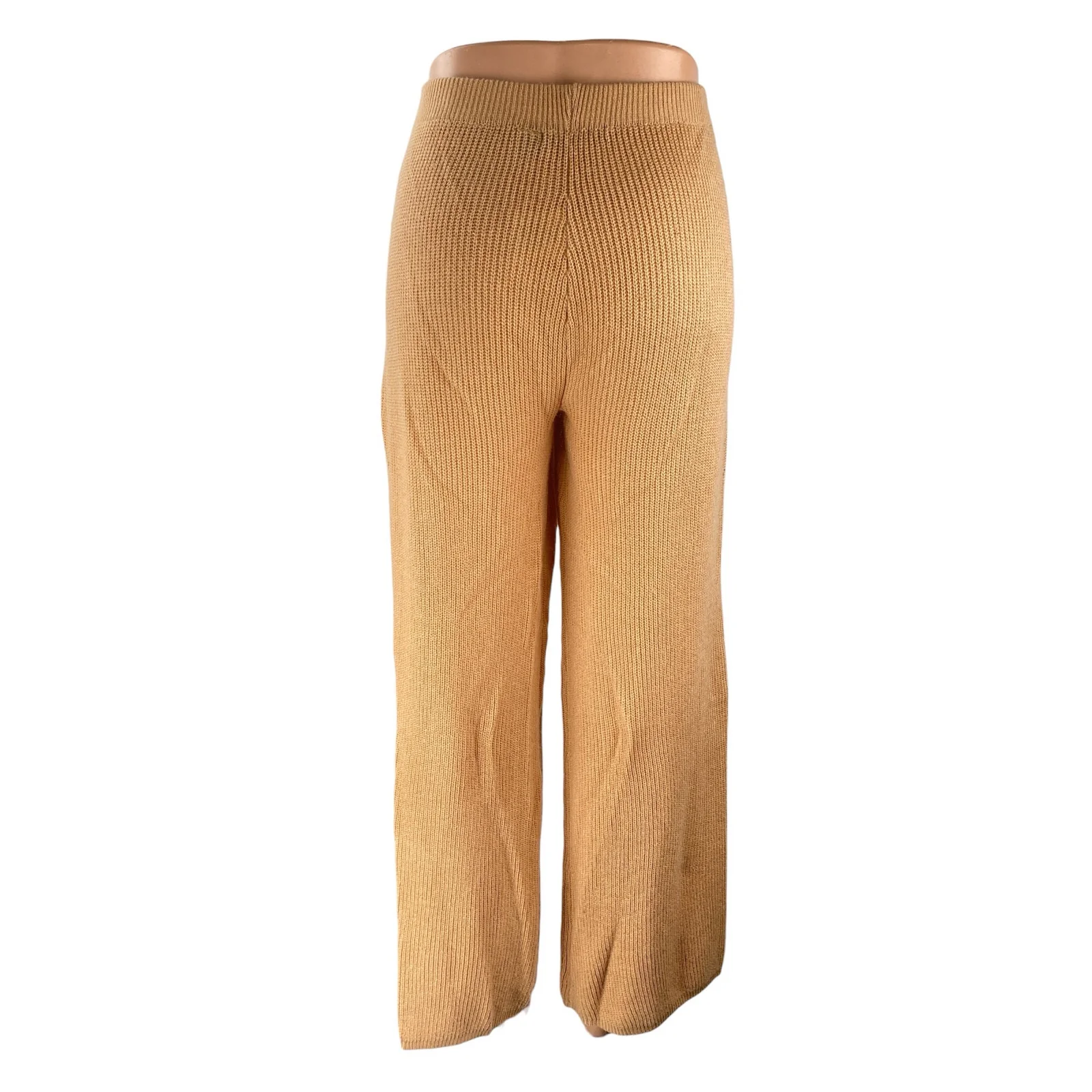 Brave Soul Women's Brown Knit High Rise Palazzo Flare Wide Leg Trousers Pants M - Image 4