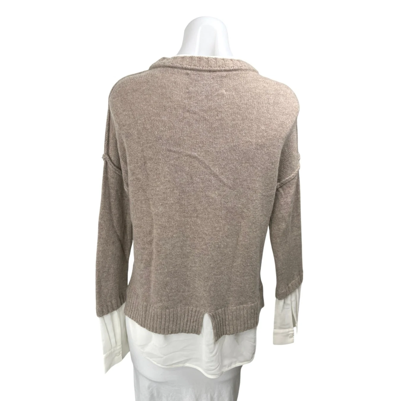 Brochu Walker Beige White Cashmere Wool Layered Long Sleeve Sweater Top Size S - Image 2