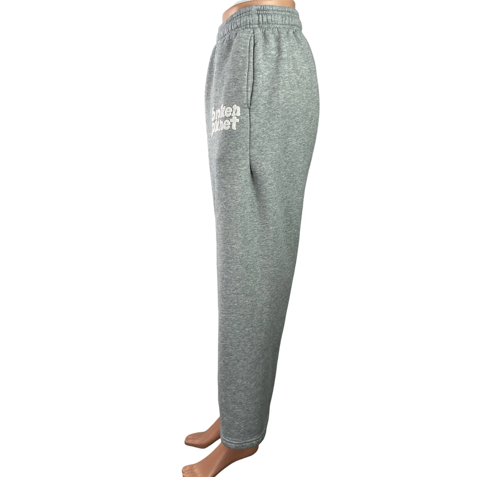 Broken Planet Women's Heather Gray Fleece High Rise Wide Leg Baggy Sweat Pants M - Image 2