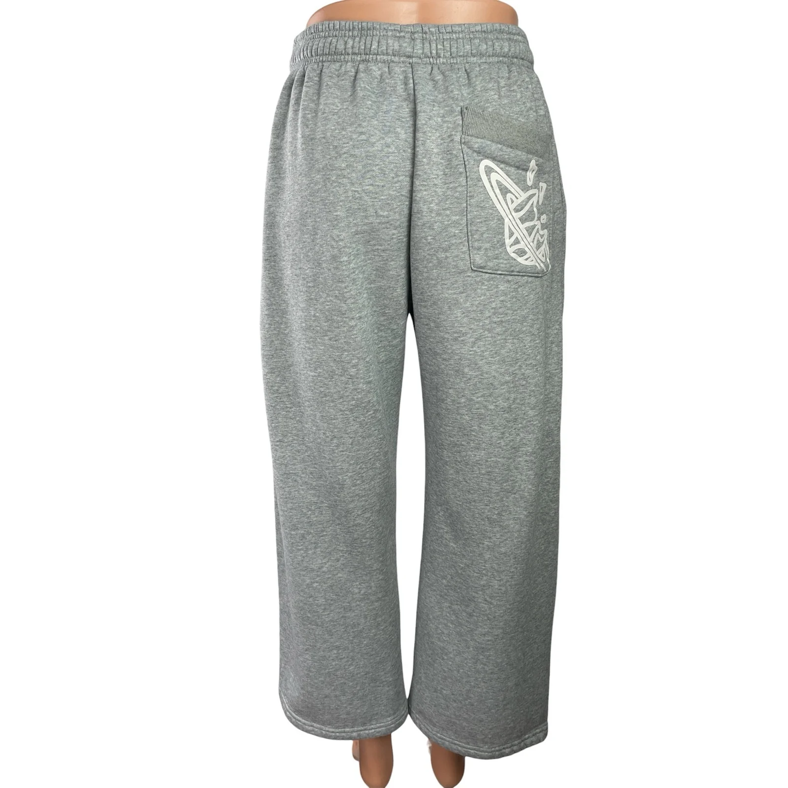Broken Planet Women's Heather Gray Fleece High Rise Wide Leg Baggy Sweat Pants M - Image 3