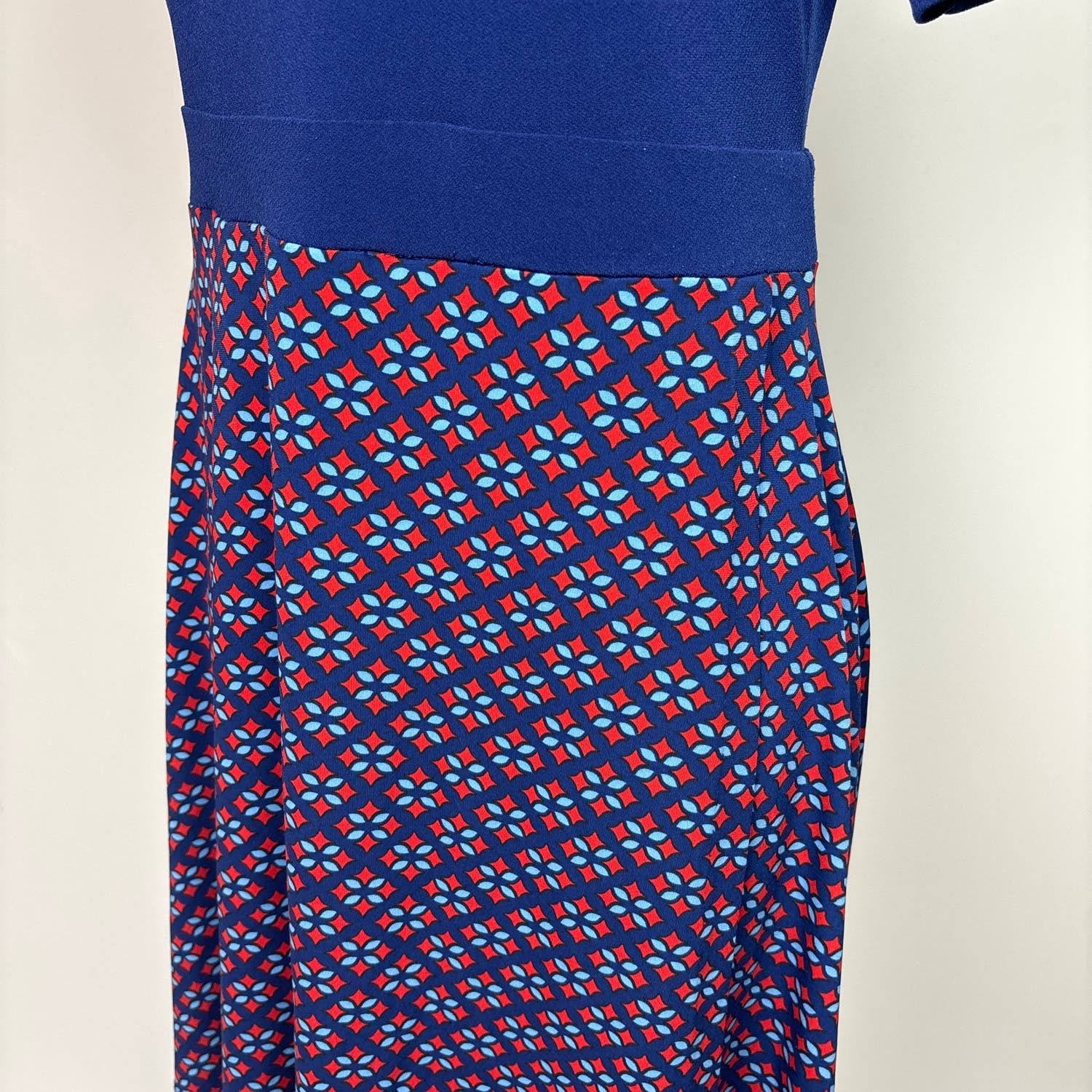 Brooklyn Industries Blue Red Geometric Collar Half Sleeve Shirt Dress Size L - Image 5