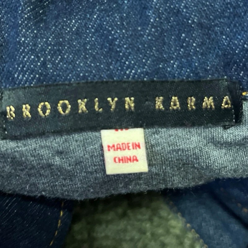 Brooklyn Karma Green Blue Denim Sherpa Fleece Collar Button Down Coat Jacket M - Image 4
