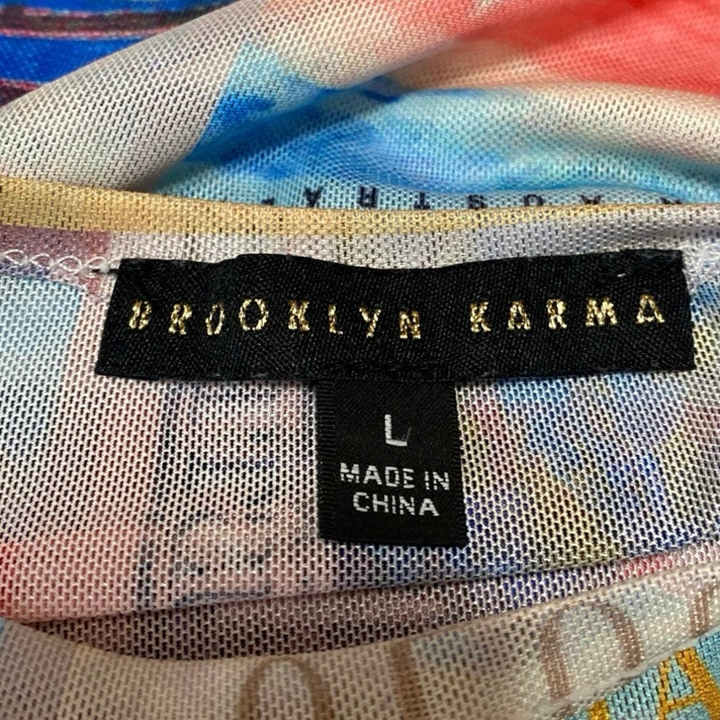 Brooklyn Karma Multicolor Graphic Print Crewneck Short Sleeve Tee T-shirt Top L - Image 3