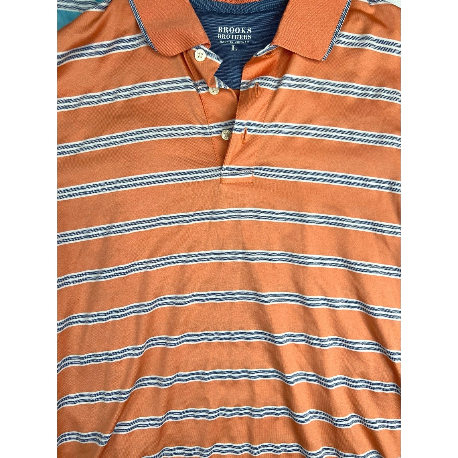 Brooks Brothers Lot of 2 Blue Orange Short Sleeve Striped Polo Shirt Bundle Sz L - Image 3