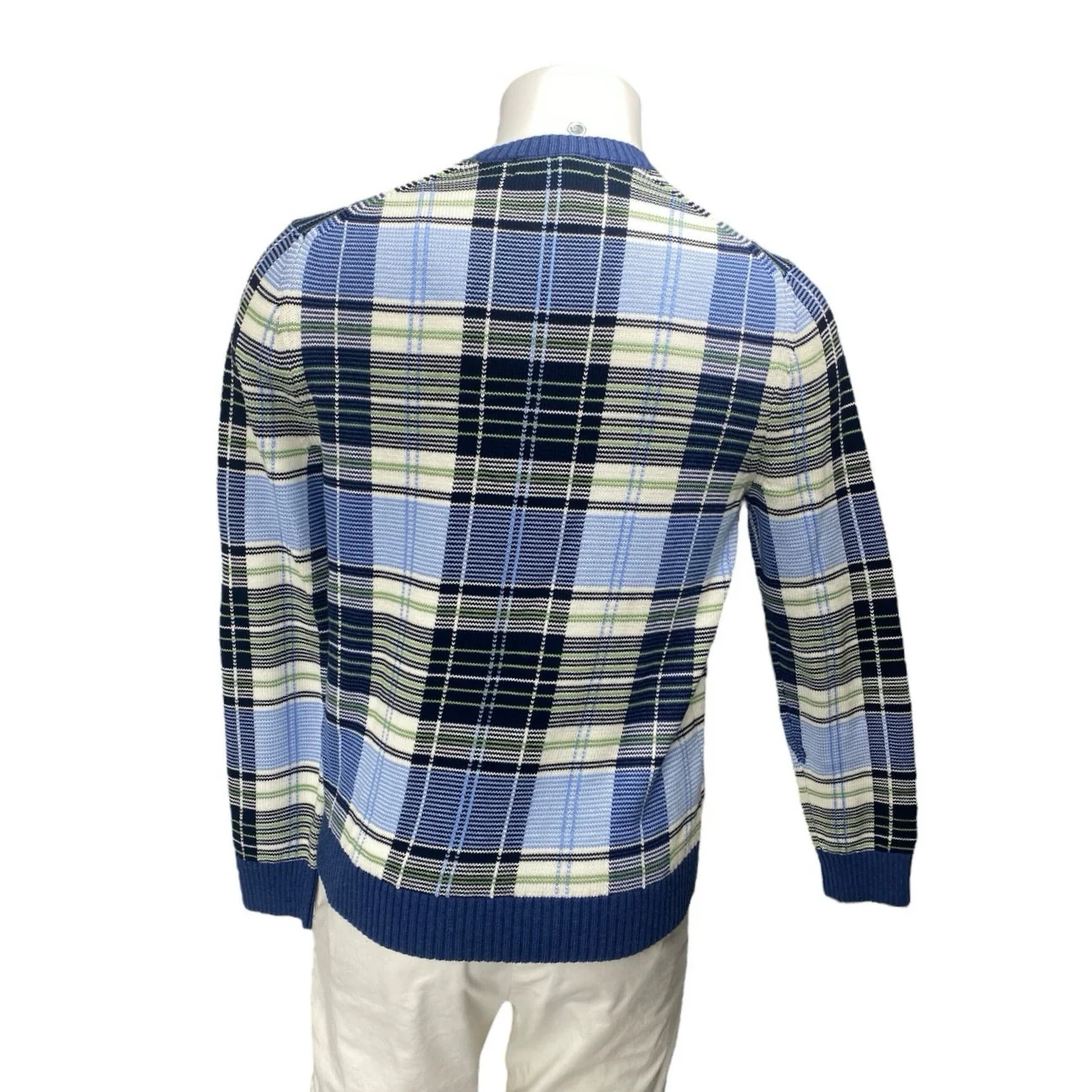 Brooks Brothers Men's Blue Plaid Long Sleeve Crew Neck Knit Sweater Top Size S - Image 2