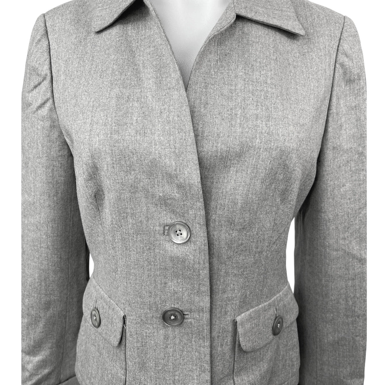 Brooks Brothers Women's Gray 100% Wool Two Button Collar Blazer Jacket Coat 4 - Image 3