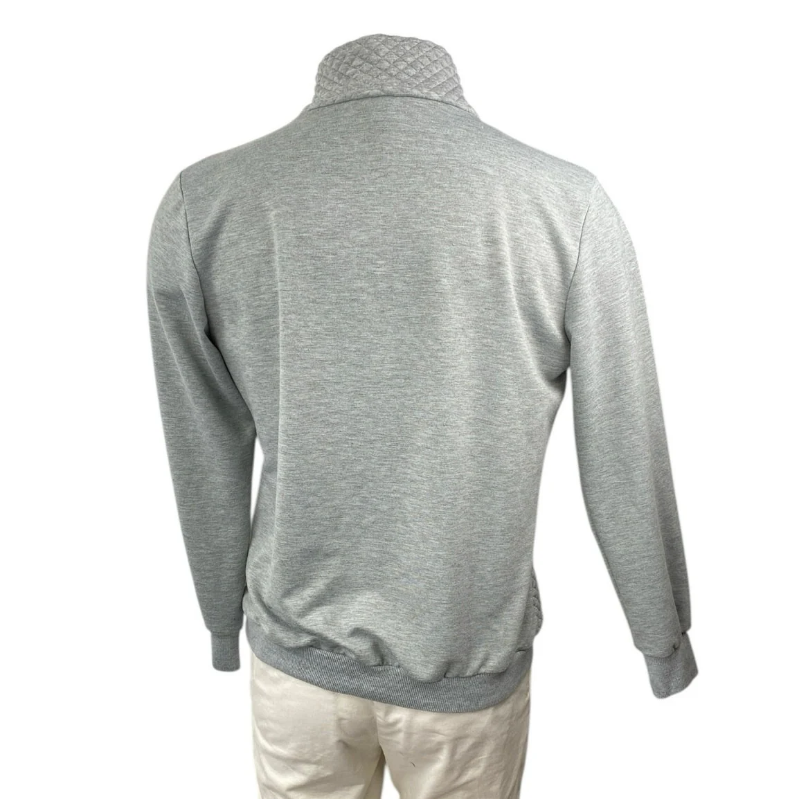 BTFBM Men's Gray Quilted Half Zip High Neck Long Sleeve Sweatshirt Sweater Top L - Image 3