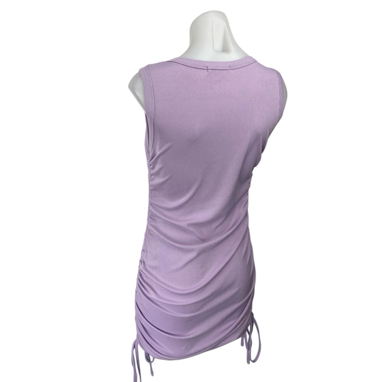 BTFBM Purple Rib Knit Ruched Tie Sleeveless Cami Mini Bodycon Tank Dress Size M - Image 2