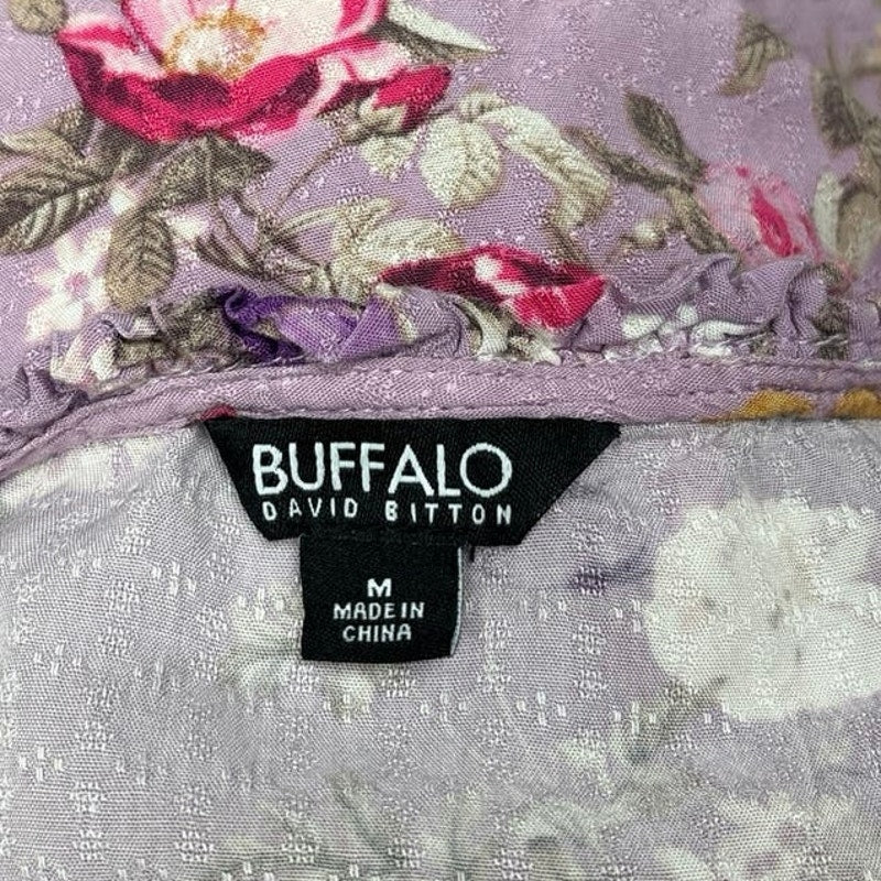 Buffalo David Bitton Purple Split V-Neck Flutter Sleeve Floral Blouse Top Size M - Image 5