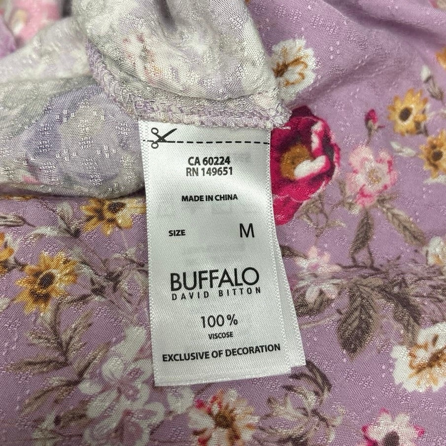 Buffalo David Bitton Purple Split V-Neck Flutter Sleeve Floral Blouse Top Size M - Image 6