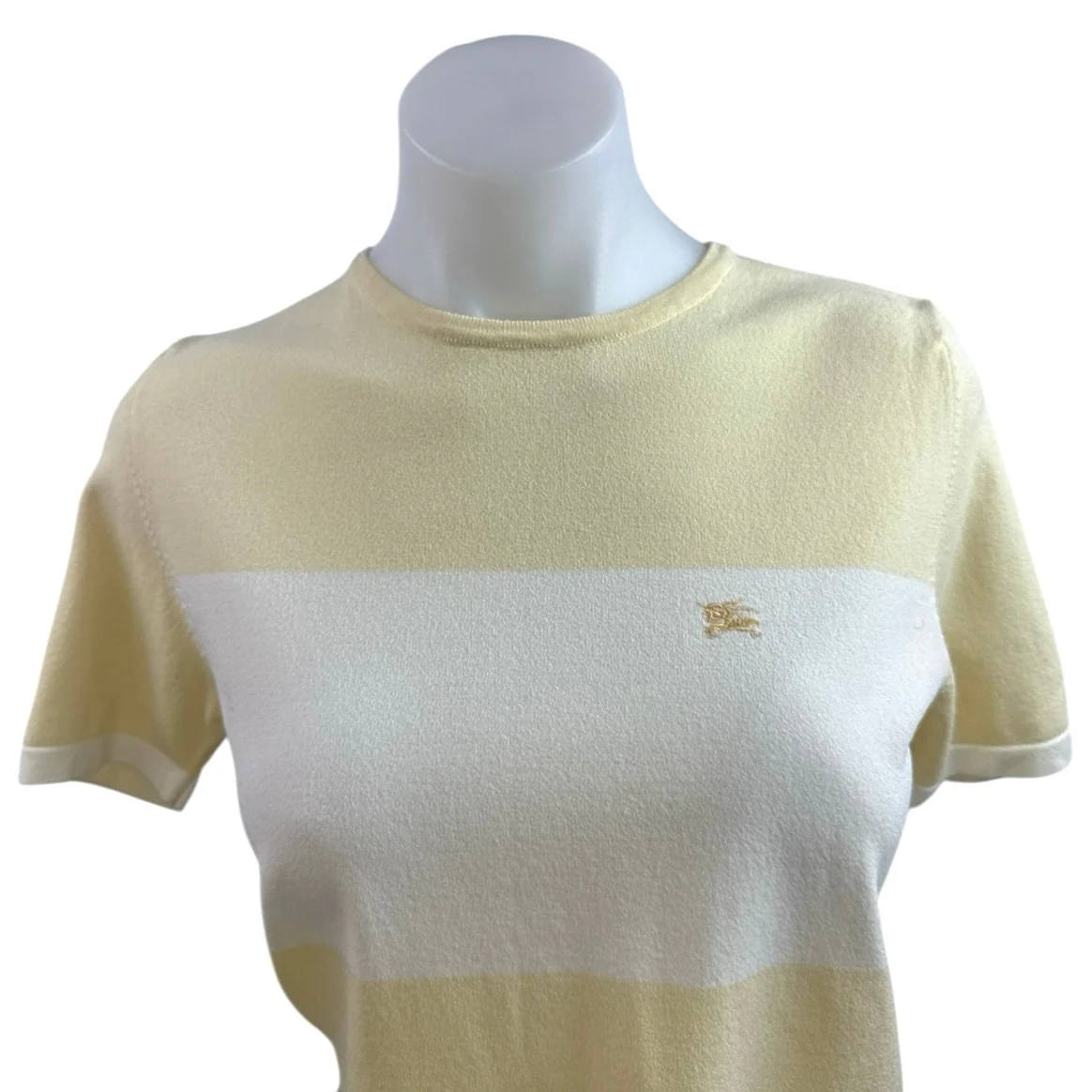 Burberrys Cream White Colorblock Knit Short Sleeve Sweater Tee T-Shirt Top Sz 6 - Image 2
