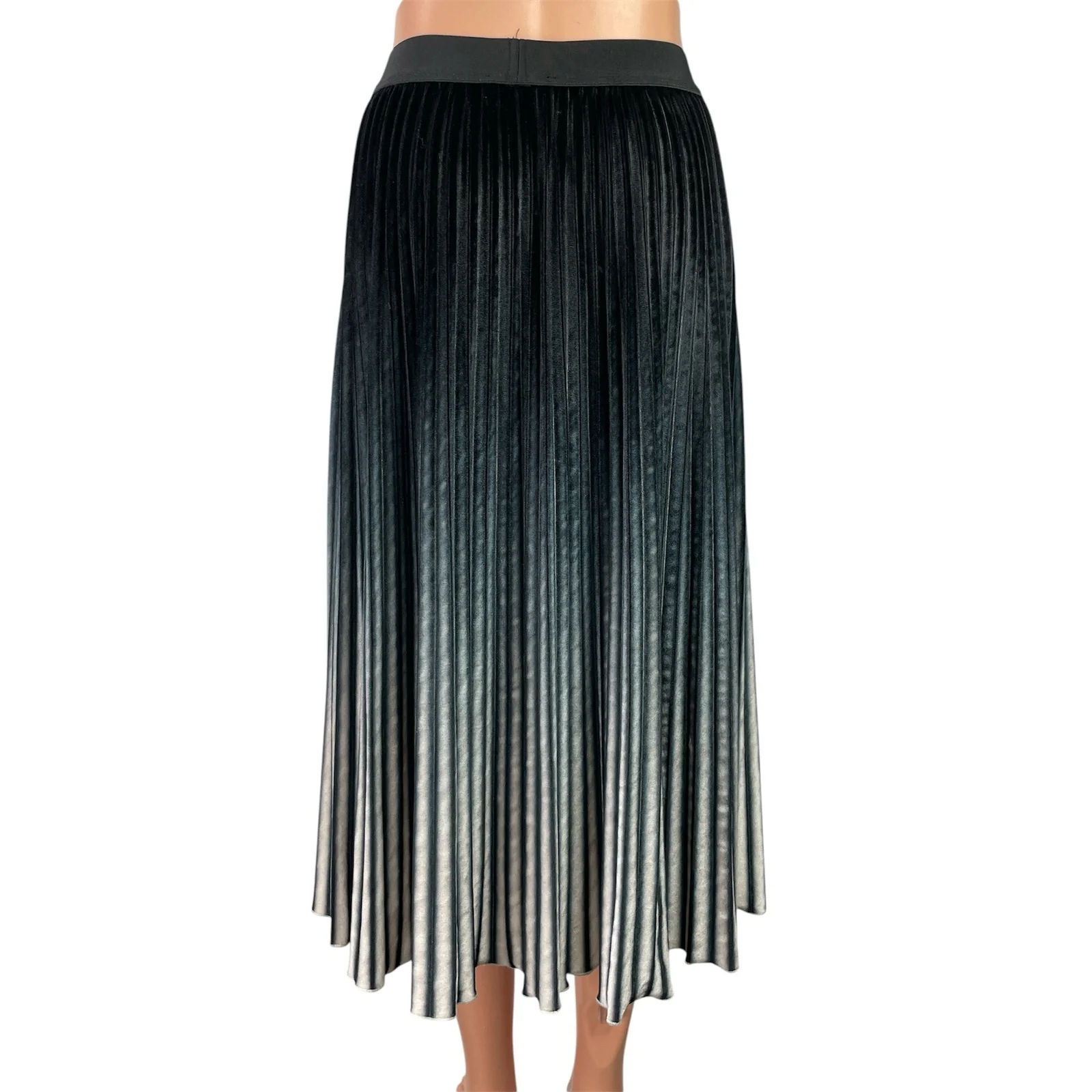 Butler & Wilson Womens Black Green Ombre Pleated Flowy A-Line Midi Skirt Size S - Image 3
