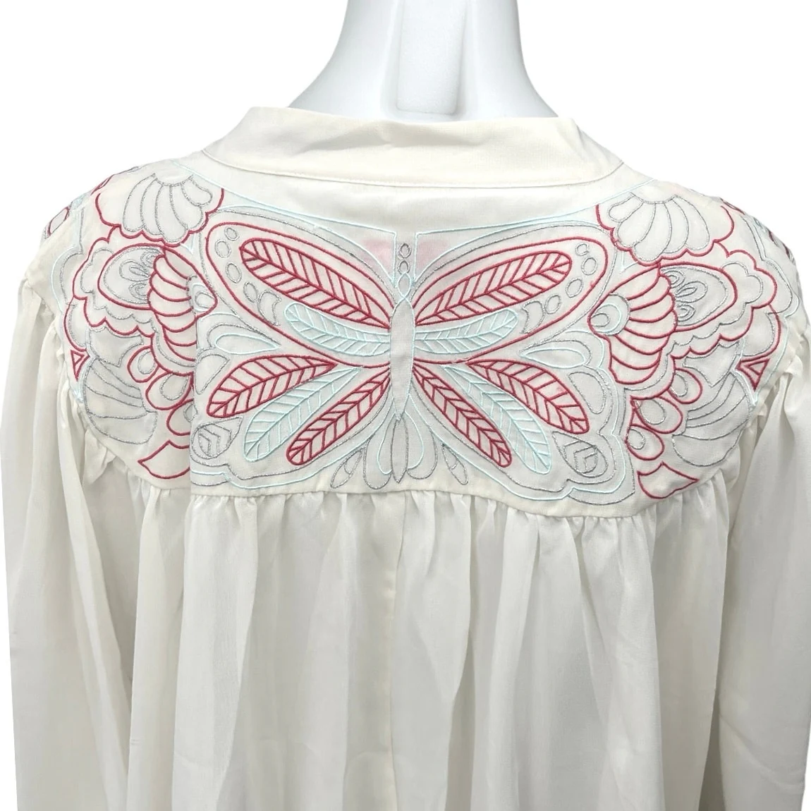 Butterfly by Matthew Williamson White Embroidered Button Up Shirt Top Size 16 - Image 4