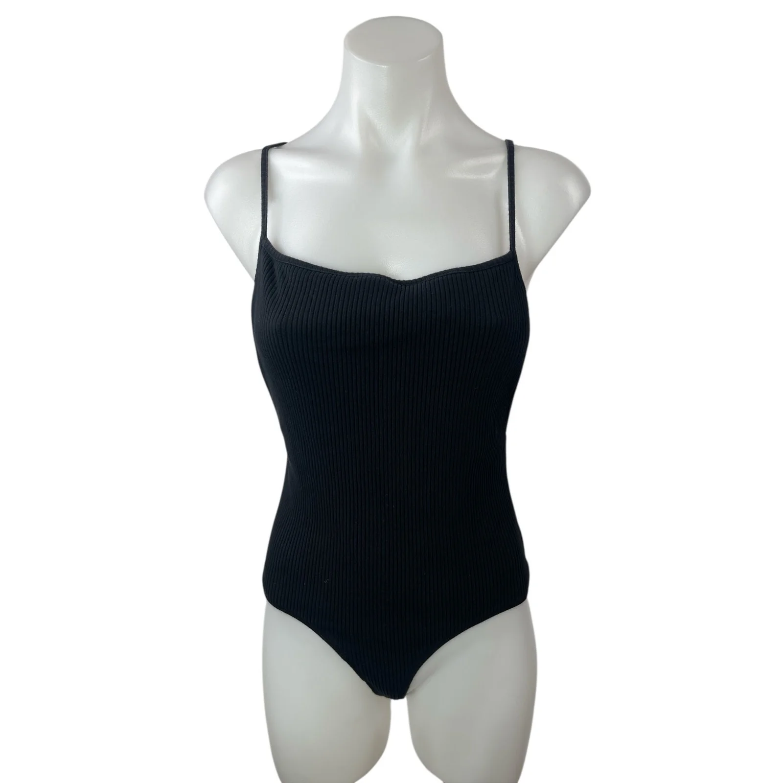 By The Way Women's Black Ribbed Sleeveless Square Neck Cami Tank Bodysuit Top L
