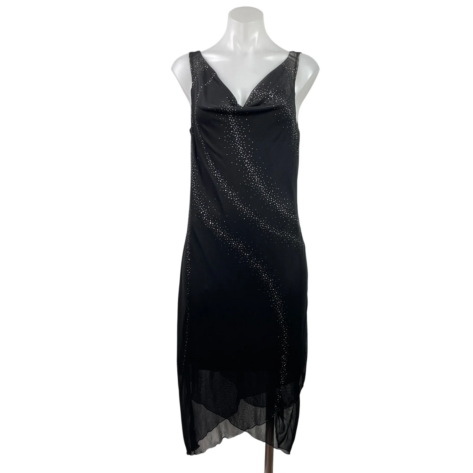 Byer Too! Womens Black Sleeveless Chiffon Cowl Neck Midi Cocktail Dress Size M